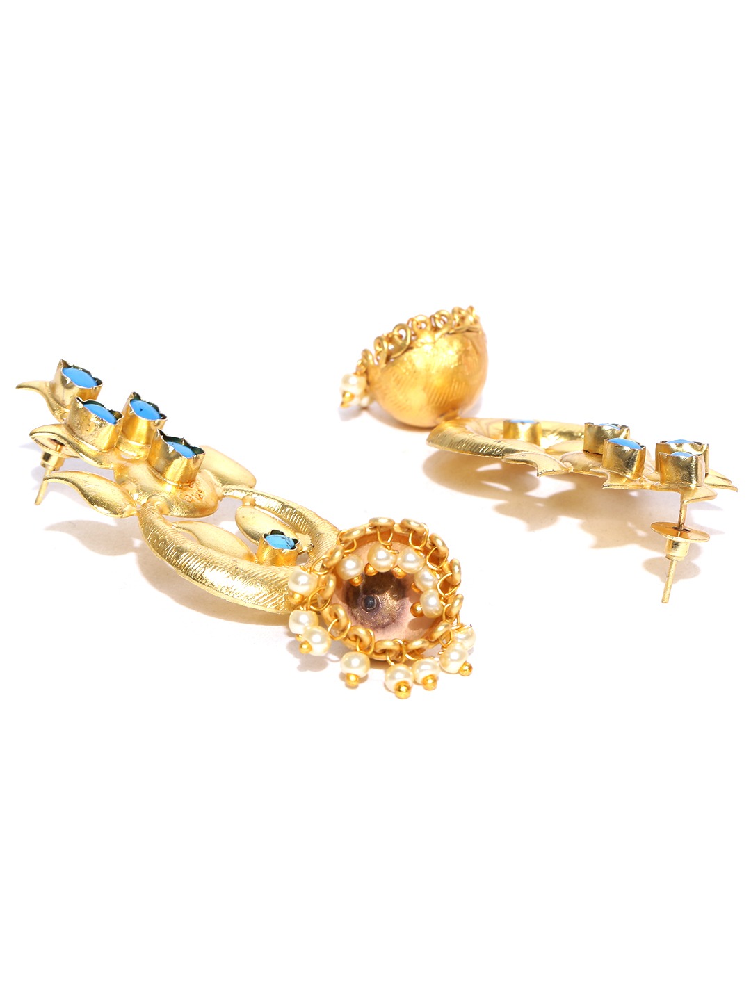 YouBella Blue Gold-Plated Dome Shaped Jhumkas